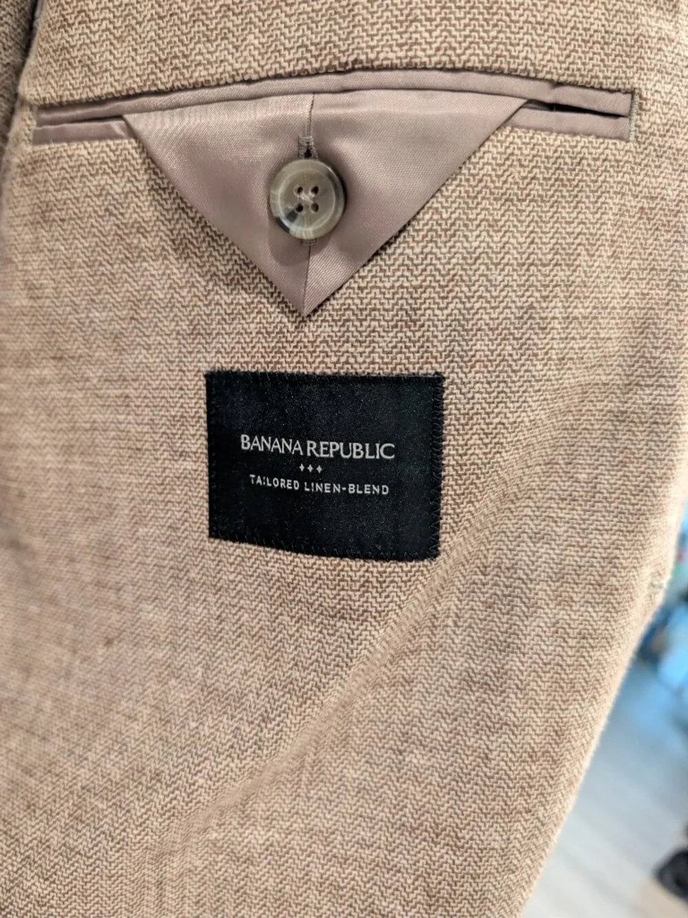 Banana Republic Tailored-Fit Herringbone Suit Jacket Pants Linen 38 Short 31x30